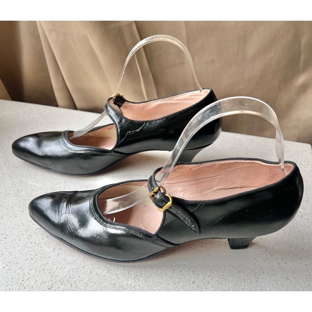Womens Black Leather Flamenco Shoes With Strap & Low Heel Size 6 - Picture 1 of 14